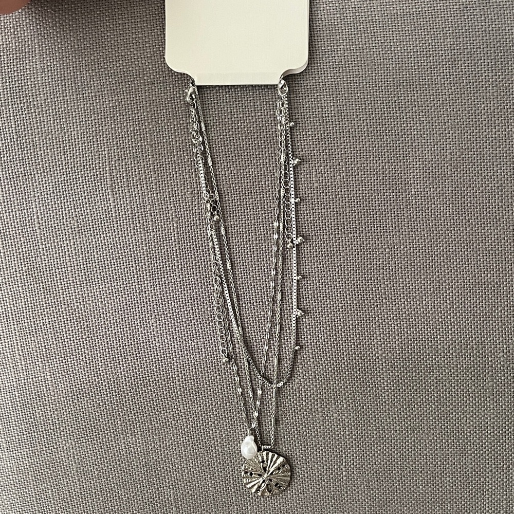Emberly, 3-Piece Silver Necklace Set w/ Pearl & Sand-Dollar Pendants